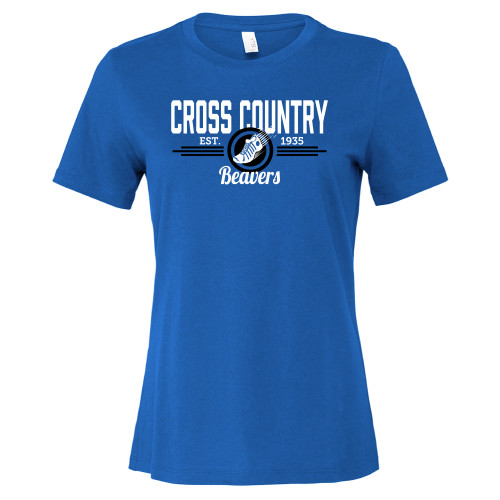 Pratt Comm College Bella + Canvas Womens Royal Relaxed Cotton T Shirt - Beavers Cross Country Est 1935