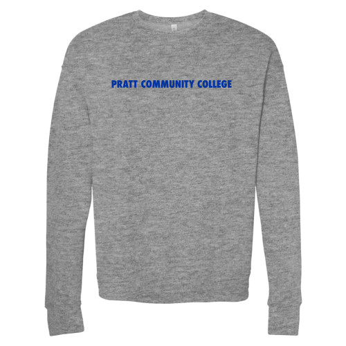 Pratt Comm College Bella + Canvas Heather Grey Fleece Crew - Pratt Community College Flat Wordmark