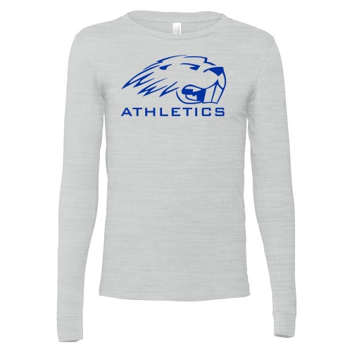 Pratt Comm College Bella + Canvas Ash Grey Jersey Cotton Long Sleeve T Shirt - Athletics with Mascot
