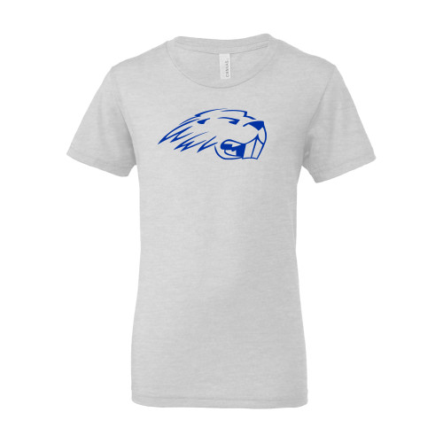 Pratt Comm College Bella + Canvas Youth Ash Grey Jersey T Shirt - Pratt Beaver Head