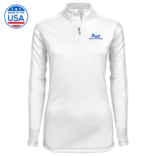 Pratt Comm College Syntrel Womens White Interlock 1/4 Zip - Pratt Beavers Script