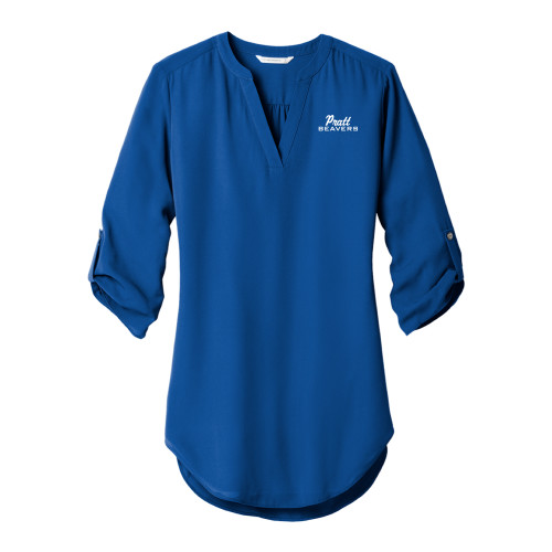Pratt Comm College Womens Royal 3/4 Sleeve Tunic Blouse - Pratt Beavers Script