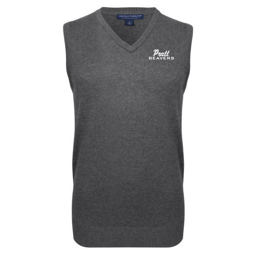 Pratt Comm College Charcoal VNeck Sweater Vest - Pratt Beavers Script
