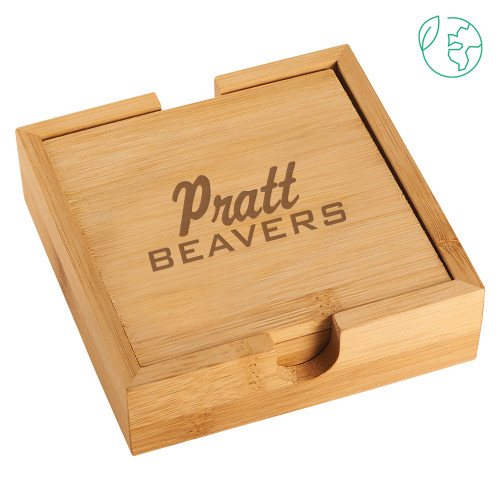 Pratt Comm College Bamboo Coaster Set - Pratt Beavers ScriptEngraved