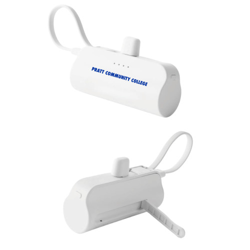 Pratt Comm College Sidekick White 4500 mAh Power Bank - Pratt Community College Flat Wordmark