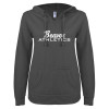 Thumbnail image for Pratt Comm College ENZA Womens Dark Heather V Notch Raw Edge Fleece Hoodie