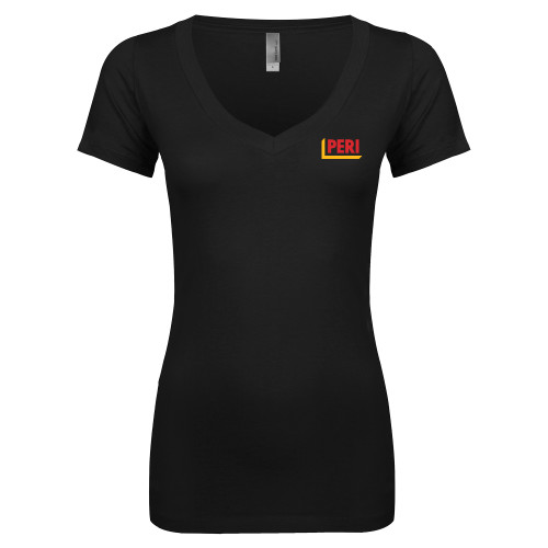 Next Level Womens Black Ideal V Tee-PERI