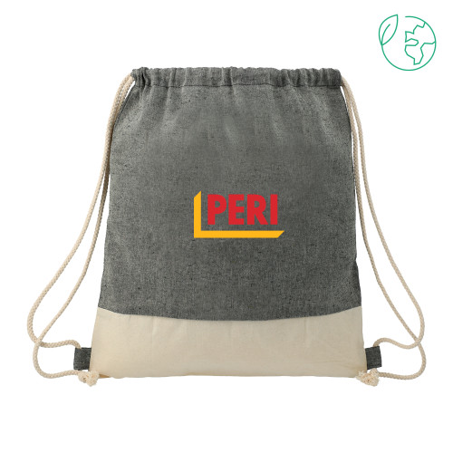Split Recycled Cotton Natural/Black Drawstring Bag-PERI