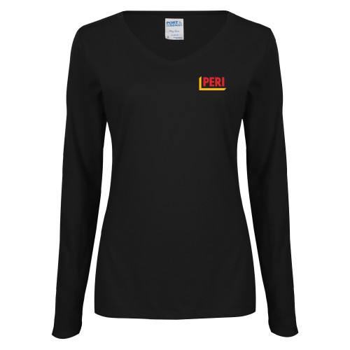 Womens Black Long Sleeve V Neck Tee -PERI