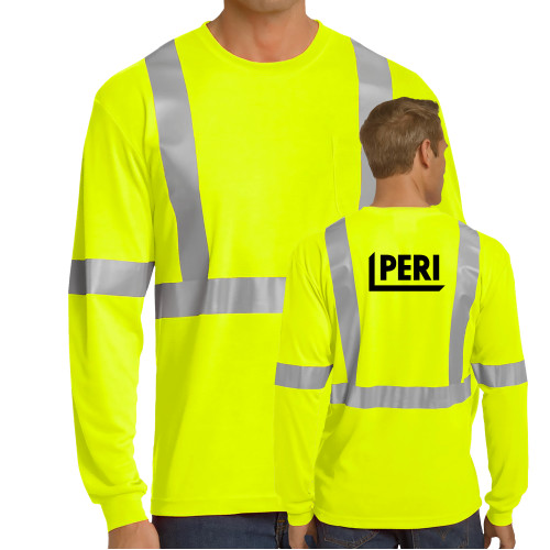 Safety Yellow ANSI 107 Class 2 Safety Long Sleeve T Shirt w/Pocket-PERI