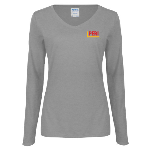 Womens Grey Long Sleeve V Neck Tee -PERI
