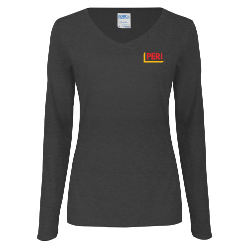 Womens Dark Heather Long Sleeve V Neck Tee -PERI