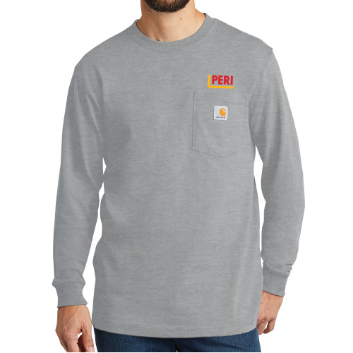 Carhartt Workwear Heather Grey Long Sleeve Pocket T Shirt-PERI