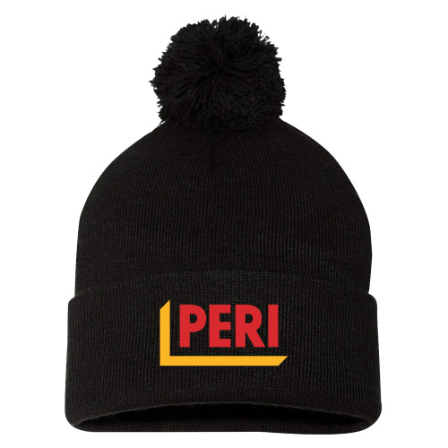 Sportsman Black Pom Pom Cuffed Beanie-PERI
