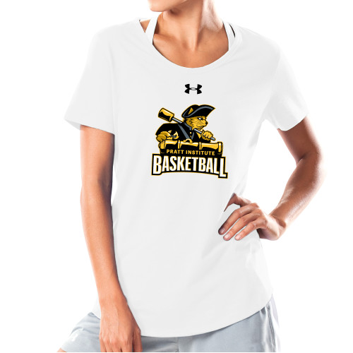 Pratt Institute Under Armour Womens White Charged Cotton Tee-UA Pratt Institute Basketball