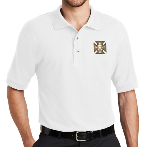 White Silk Touch Polo-Maltese Cross