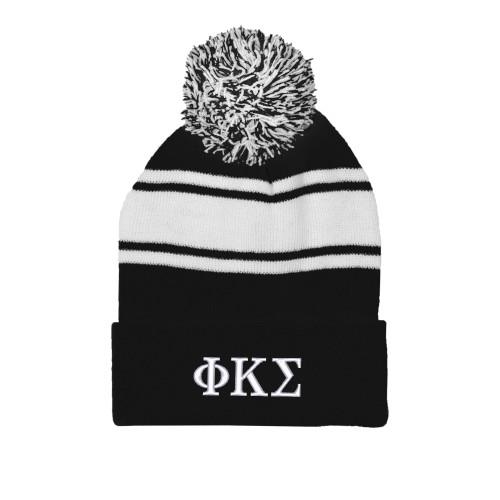 Black/White Two Tone Knit Pom Beanie w/Cuff-Phi Kappa Sigma Greek