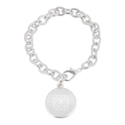 Silver Charm Bracelet with Round Charm-Maltese Cross Engraved