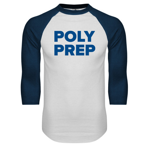  White/Navy Raglan Baseball T Shirt - Poly Prep Stacked
