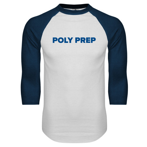  White/Navy Raglan Baseball T Shirt - Poly Prep