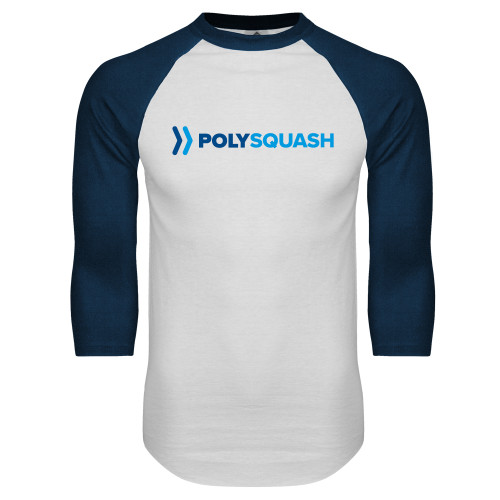  White/Navy Raglan Baseball T Shirt - Squash