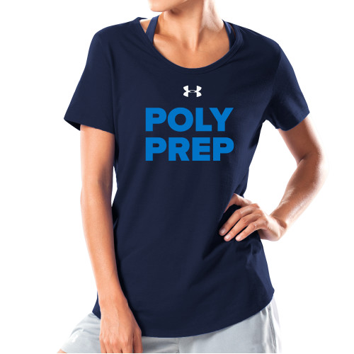  Under Armour Womens Navy Charged Cotton Tee - Poly Prep Stacked