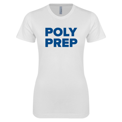  Next Level Womens White Boyfriend Tee - Poly Prep Stacked