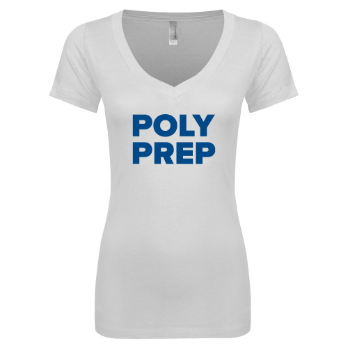  Next Level Womens White Ideal V Tee - Poly Prep Stacked