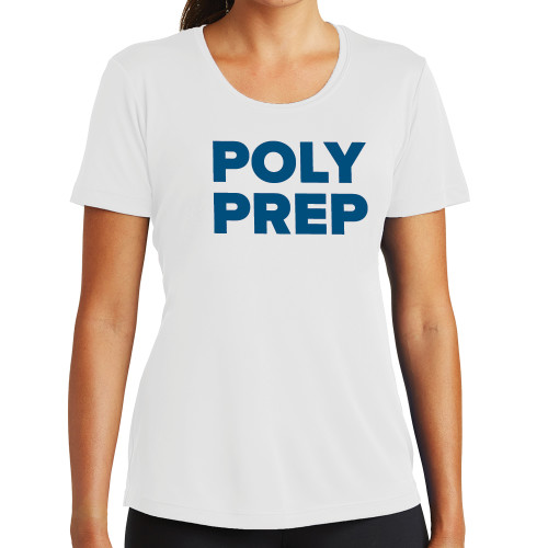  Womens White Performance Tee - Poly Prep Stacked