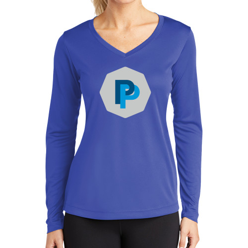  Womens Royal Performance Long Sleeve V Neck Shirt - PP in Badge