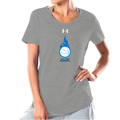  Under Armour Womens Grey Charged Cotton Tee - Poly Prep Basketball UA