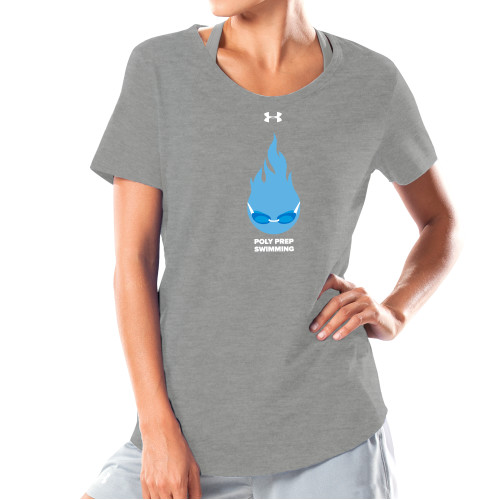  Under Armour Womens Grey Charged Cotton Tee - Poly Prep Swimming UA