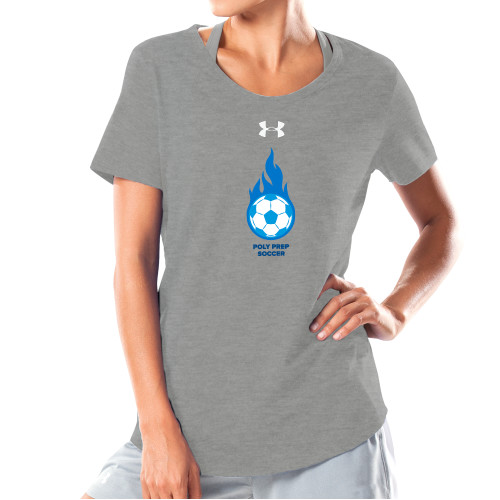  Under Armour Womens Grey Charged Cotton Tee - Poly Prep Soccer UA