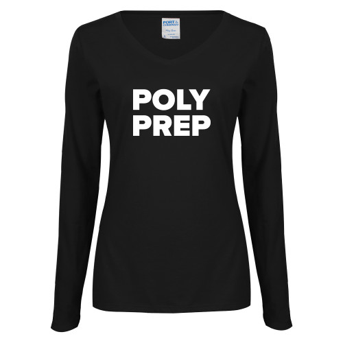  Womens Black Long Sleeve V Neck Tee  - Poly Prep Stacked