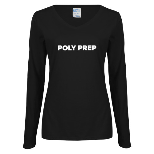  Womens Black Long Sleeve V Neck Tee  - Poly Prep