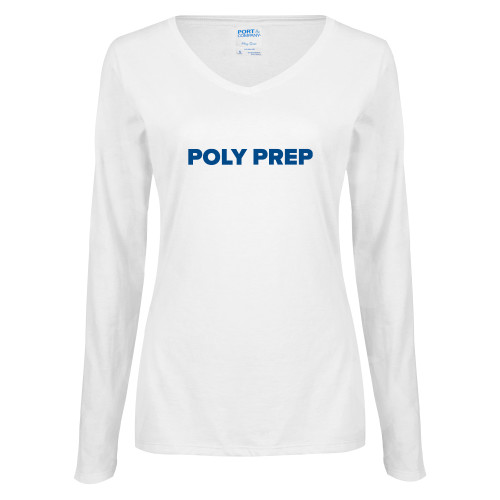  Womens White Long Sleeve V Neck Tee - Poly Prep