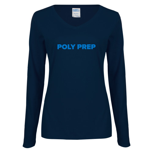  Womens Navy Long Sleeve V Neck Tee - Poly Prep