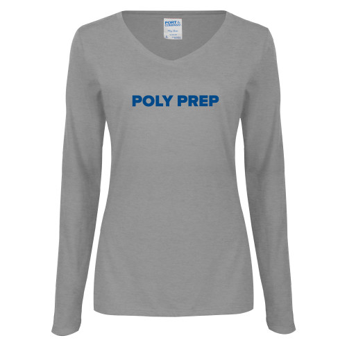  Womens Grey Long Sleeve V Neck Tee  - Poly Prep