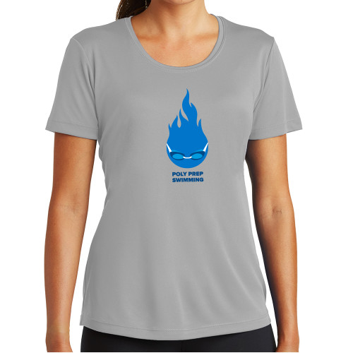  Womens Grey Performance Short Sleeve Tee - Poly Prep Swimming