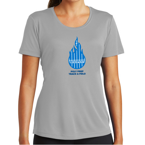  Womens Grey Performance Short Sleeve Tee - Poly Prep Track and Field