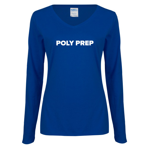  Womens Royal Long Sleeve V Neck Tee  - Poly Prep