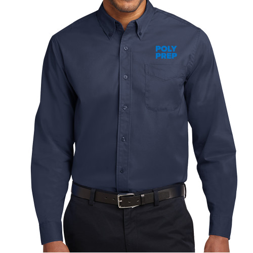  Navy Twill Button Down Long Sleeve - Poly Prep Stacked