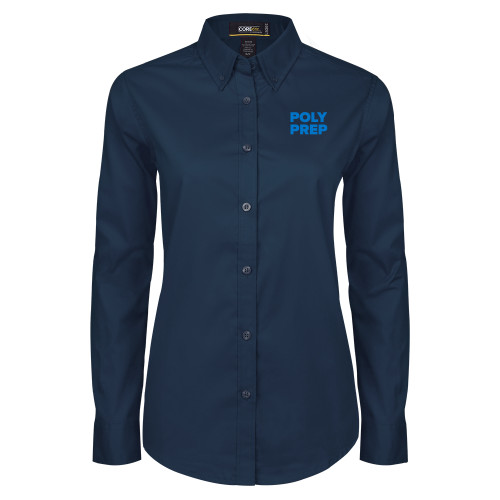  Womens Navy Twill Button Down Long Sleeve  - Poly Prep Stacked