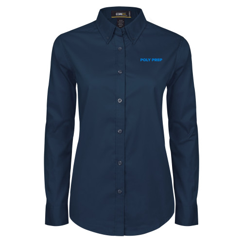  Womens Navy Twill Button Down Long Sleeve  - Poly Prep