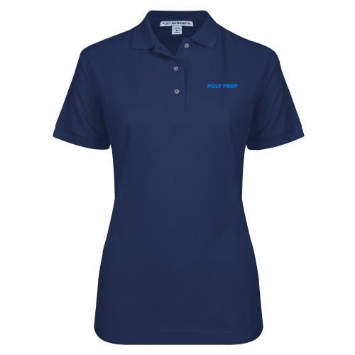 Womens Silk Touch Navy Pique Polo - Poly Prep