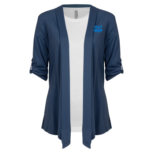  Womens Navy Drape Front Cardigan Sweater  - Poly Prep Stacked