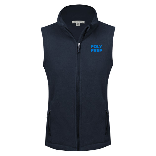  Womens Navy Fleece Full Zip Vest - Poly Prep Stacked