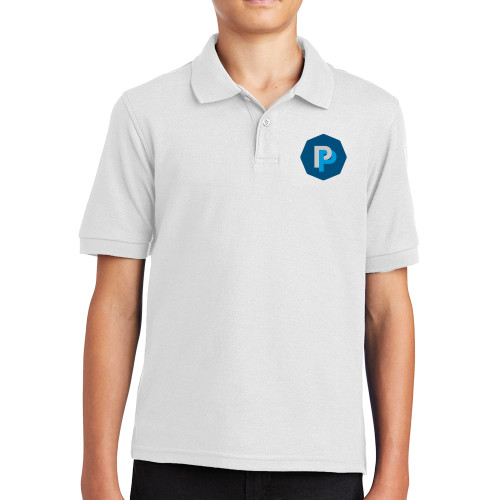  Youth White Silk Touch Polo - PP in Badge