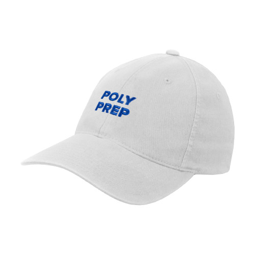  White Flexfit Structured Low Profile Hat - Poly Prep Stacked