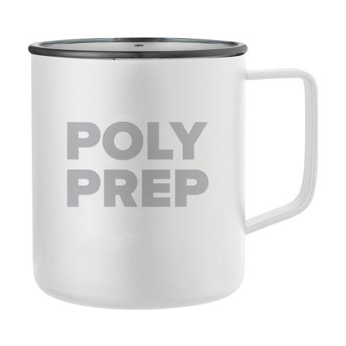  Rover Camp Vacuum Insulated White Mug 14oz - Poly Prep Stacked Engraved